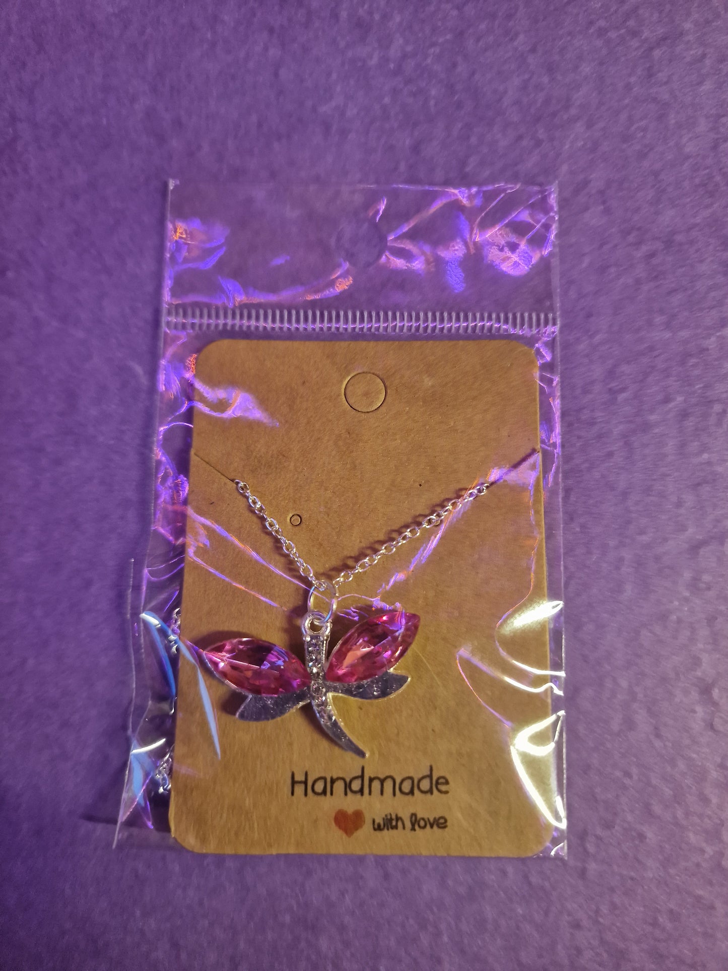Dragonfly Necklace (Dark Pink)