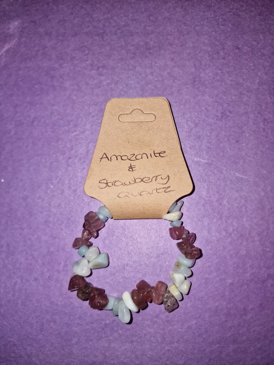 Amazonite & Strawberry Quartz Crystal Bracelet